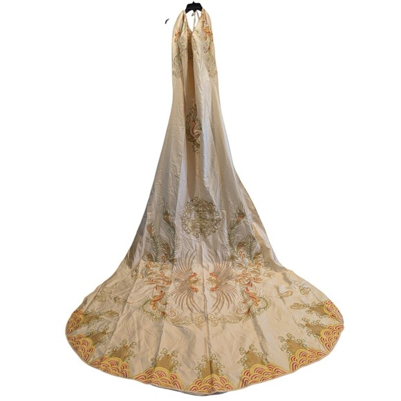 Chinese Wedding Cloak Traditional Cape Embroidered Beaded Ivory Shawl Xiuhe Veil - Picture 2 of 10